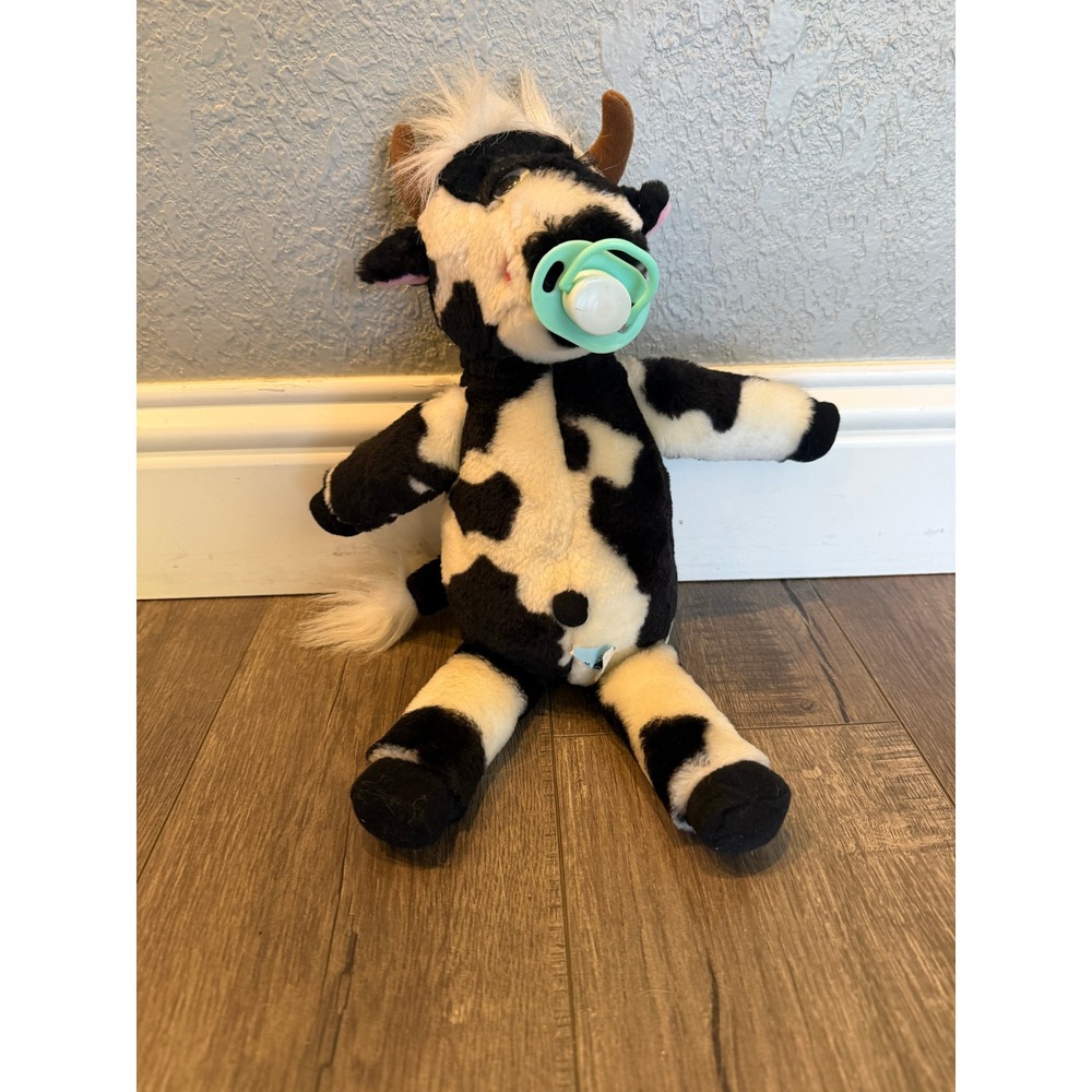 Vintage 1998 Davis Equine Gifts Plush Cow Black White Spotted with Pacifier